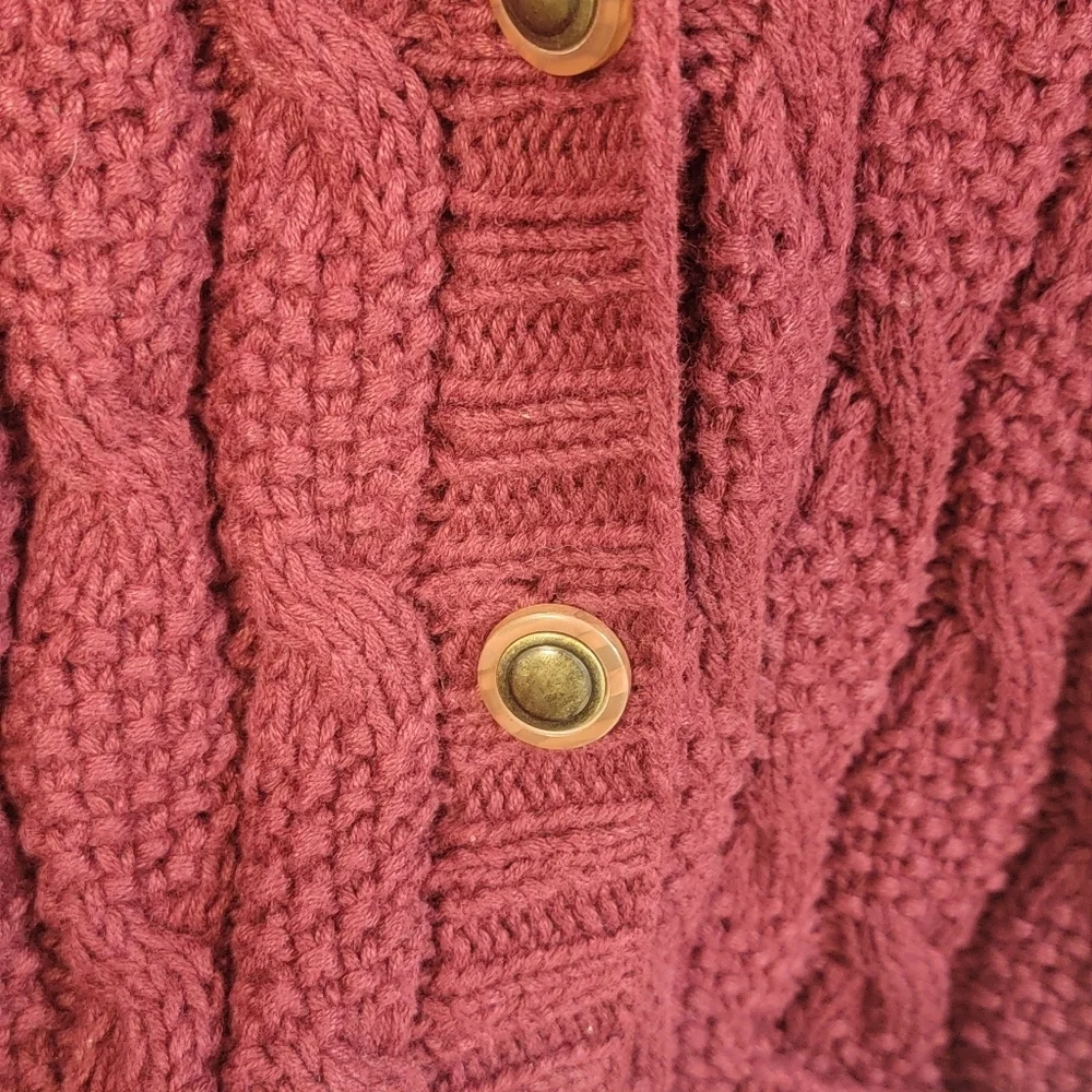 Vintage Roo‎ Crossing Special Hand Knit Cottage Red Sweater Cardigan Size M